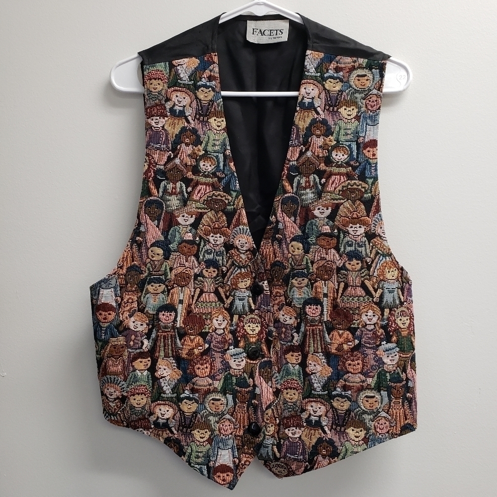 Facets by Mirrors Tapestry Button Vest Vintage Womens Size Large